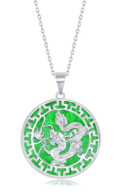 Simona Dragon Round Jade Pendant Necklace In Green