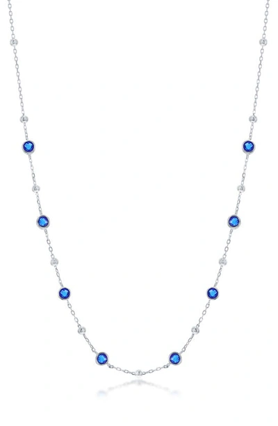 Simona Sterling Silver Cz Station Necklace In Blue