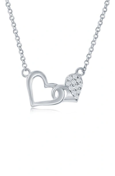 Simona Cubic Zirconia Double Heart Necklace In Silver