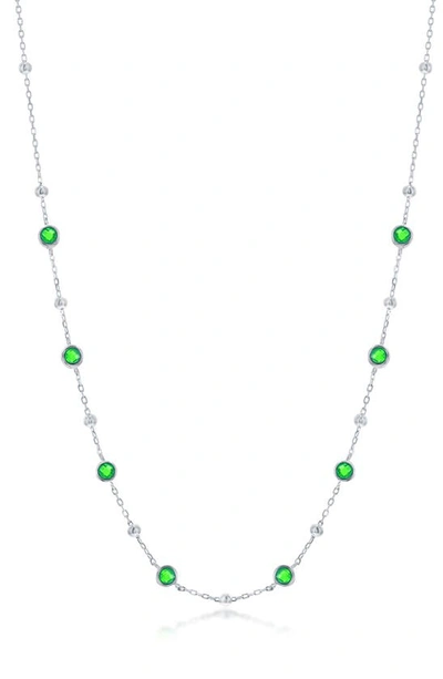Simona Sterling Silver Cz Station Necklace In Green