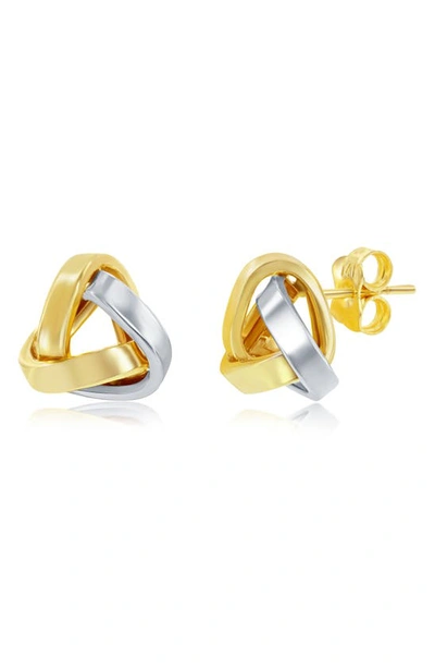 Simona 14k Two-tone Gold Love Knot Stud Earrings In Gold/ White