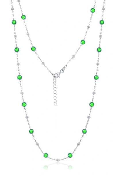 Simona Sterling Silver Cz Station Necklace In Green
