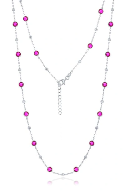 Simona Sterling Silver Cz Station Necklace In Ruby