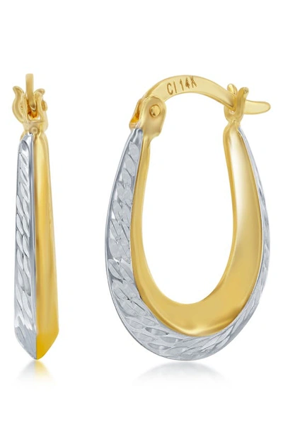 Simona 14k Two-tone Gold Diamond Cut Oval Hoop Earrings