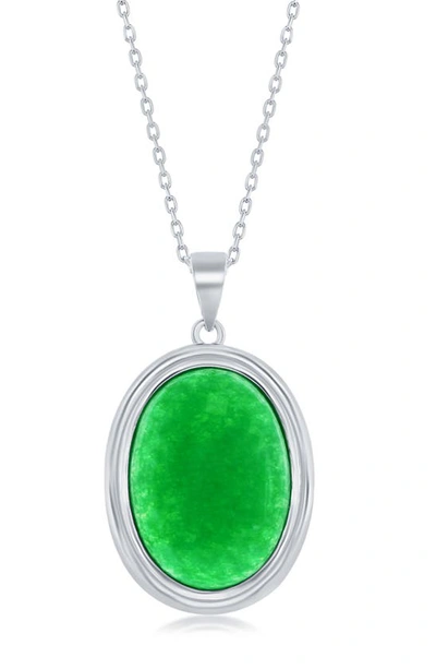 Simona Sterling Silver Oval Jade Pendant Necklace In Green