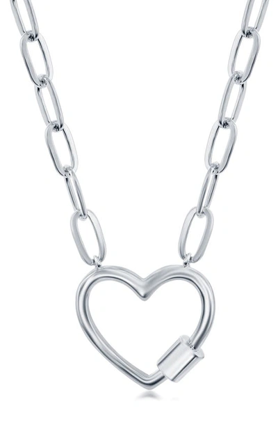 Simona Sterling Silver Heart Carabiner Paperclip Necklace