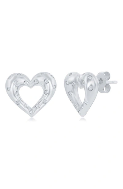 Simona Sterling Silver & Cz Heart Stud Earrings