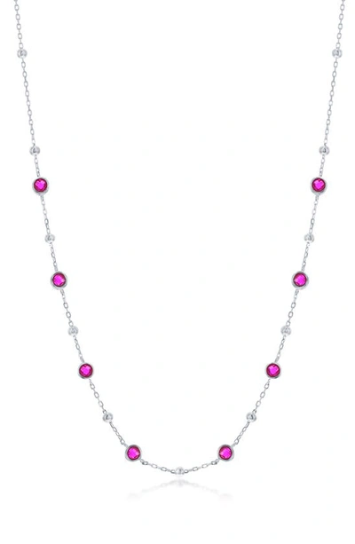 Simona Sterling Silver Cz Beaded Necklace In Ruby