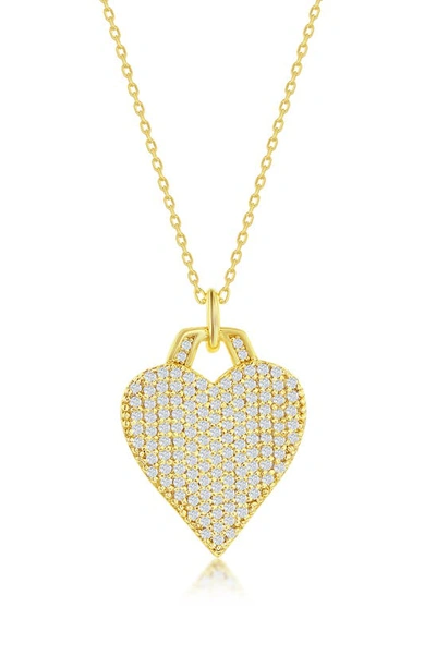 Simona Sterling Silver Micro Pavé Cz Heart Pendant Necklace In Gold