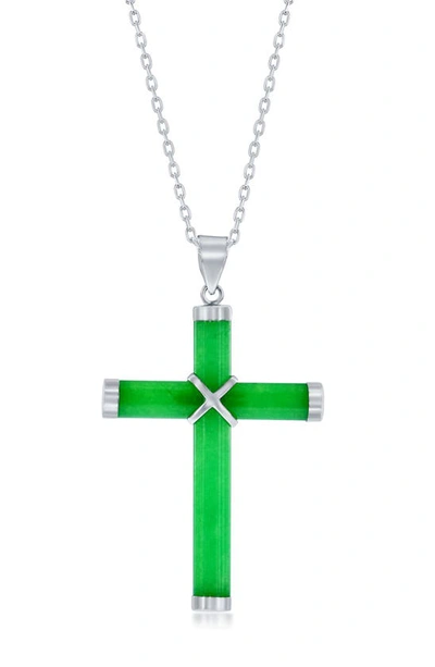 Simona Sterling Silver & Jade Cross Pendant Necklace In Green