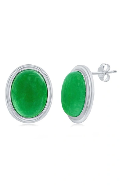 Simona Sterling Silver Oval Jade Stud Earrings In Green