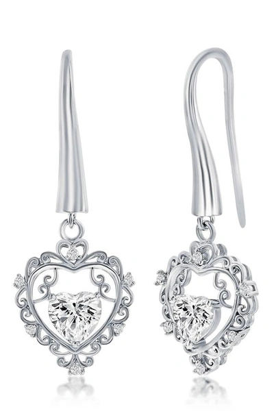 Simona Cubic Zirconia Heart Dangle Earrings In Silver