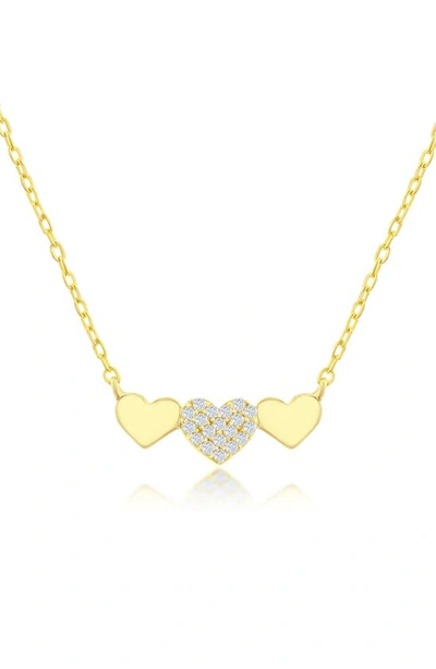 Simona Sterling Silver & Cz Triple Heart Pendant Necklace In Gold