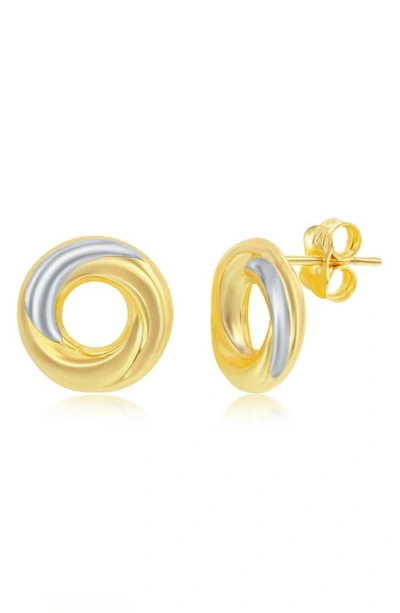 Simona 14k Two-tone Gold Twisted Stud Earrings In Gold/ White