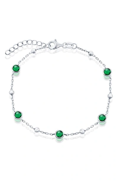 Simona Bezel Set Cubic Zirconia Bead Bracelet In Green