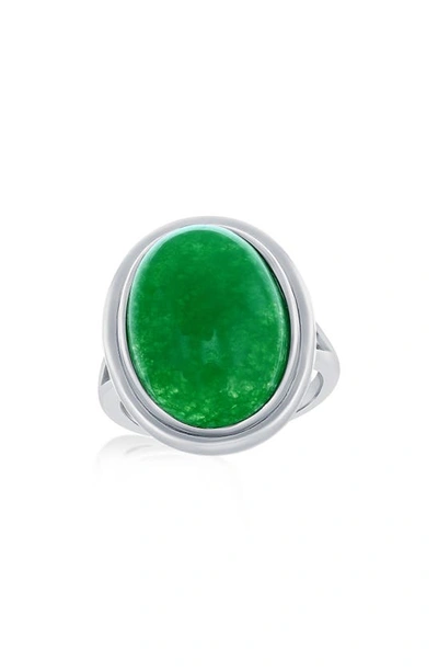 Simona Sterling Silver Oval Jade Ring In Green