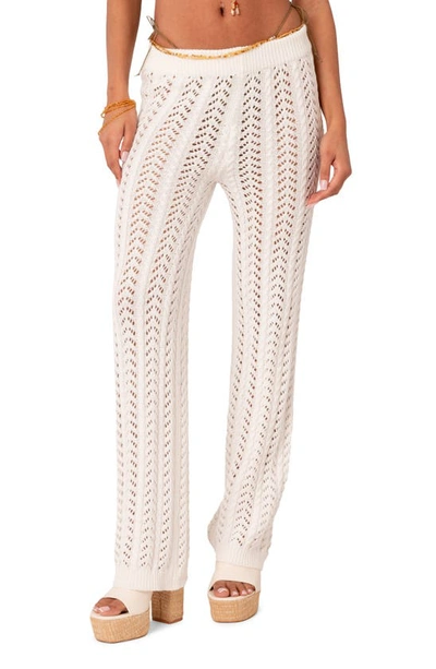 Edikted Elektra Sheer Open Knit Cover-up Pants In White