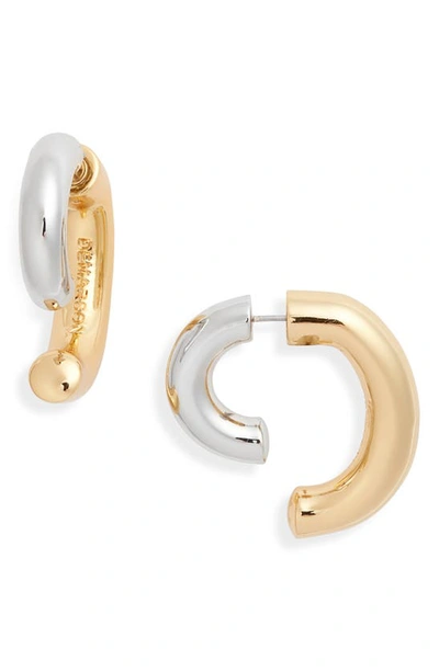 Demarson Luna Two-tone Tubular Hoop Earrings In Gold/ Silver