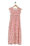 Melloday Sleeveless Floral Print Smocked Top Knit Midi Dress In Blush Floral