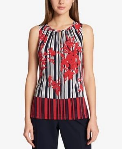 Tommy Hilfiger Colorblocked Keyhole Top In Scarlet Multi