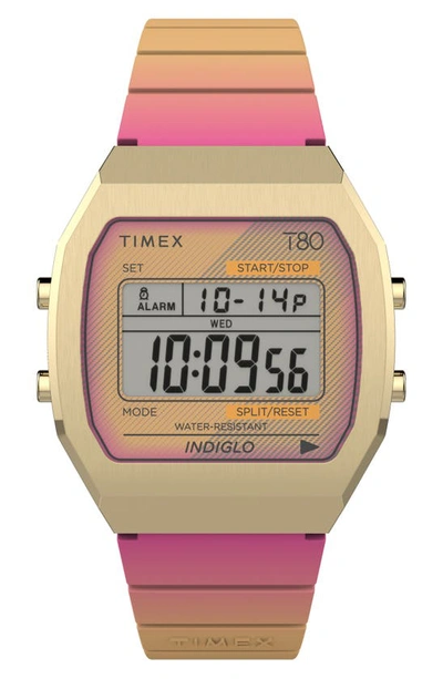 Timex T80 Digital Chronograph Resin Strap Watch, 36.5mm In Pink