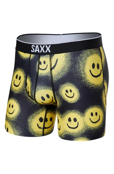 Saxx Volt Breathable Mesh Slim Fit Boxer Briefs In Painted Smile- Black