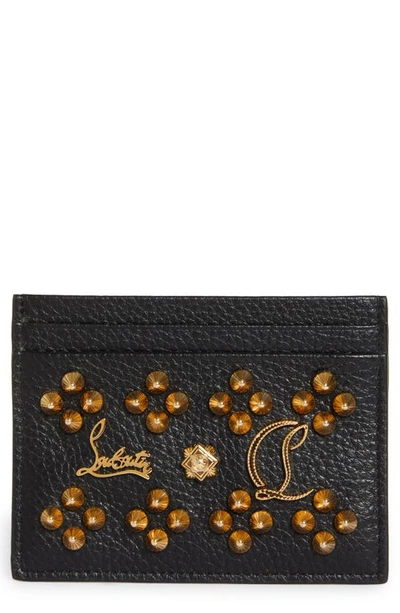Christian Louboutin Loubisky Seville Studded Leather Card Case In Cm6s Black/ Gold