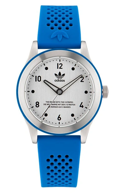 Adidas Originals Code Three Silicone Strap Watch, 40mm In Blue