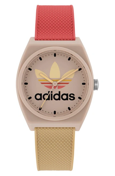 Adidas Originals Adidas Project Two Grfx Resin Strap Watch, 38mm In Beige Multi