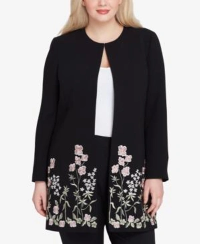 Tahari Asl Plus Size Embroidered Topper Jacket In Black