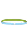 Tory Burch Miller Reversible Logo Belt In Blue Lime Green