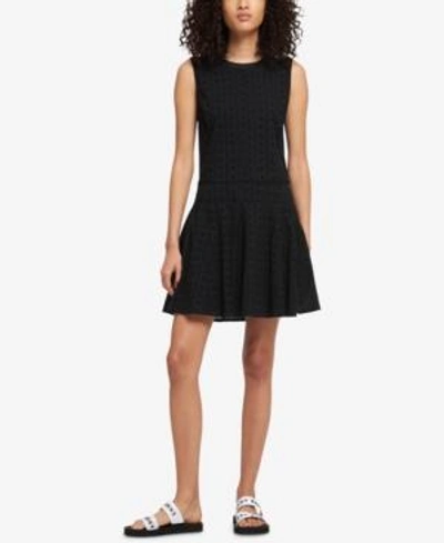 Dkny Sleeveless Cotton Eyelet Fit & Flare Dress In Black