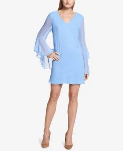 Kensie Bell-sleeve Chiffon Shift Dress In Light Blue