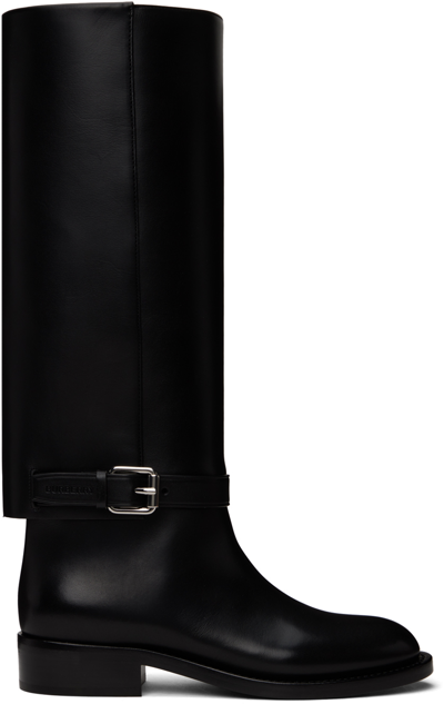Burberry Emmett Ankle-strap Leather Tall Boots In Black