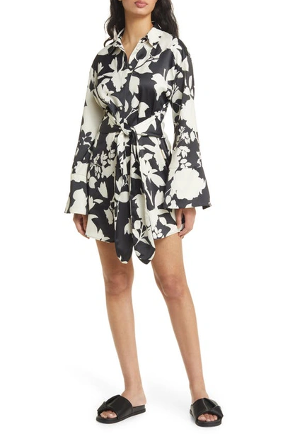 Topshop Kimono Tie Waist Shirt Dress In Multi