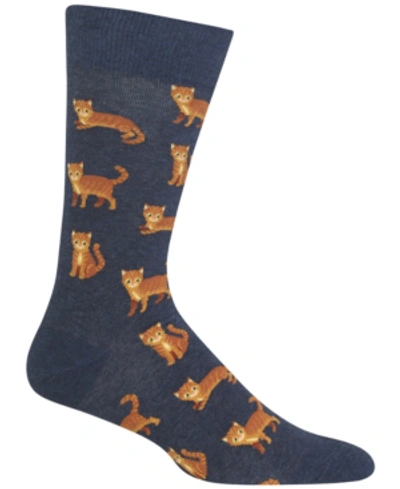 Hot Sox Men's Socks, Cat In Denim Heather