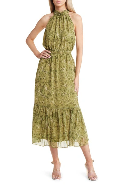 Chelsea28 Floral Print Halter Neck Maxi Dress In Olive Sway Brushes