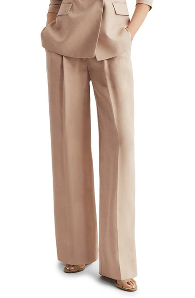 Reiss Hollie Creased High Waist Wide Leg Pants In Neutral
