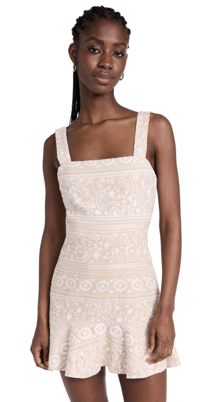 Alice And Olivia Kaidra Embroidered Sleeveless Dress In Natural White