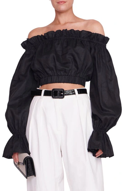 Staud Tristan Linen Off The Shoulder Crop Top In Black