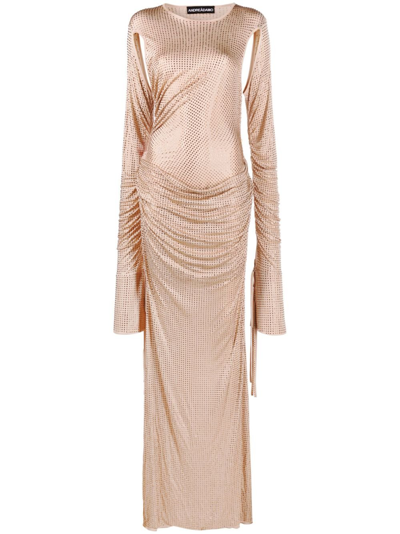 Andreädamo Rhinestone-embellished Maxi Dress In Neutrals