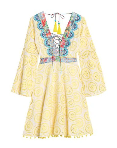 Matthew Williamson Lace-up Embroidered Broderie Anglaise Cotton And Silk-blend Dress In Yellow