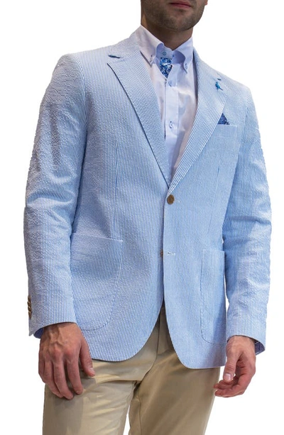 Tailorbyrd Modern Fit Striped Seersucker Sport Coat In Blue