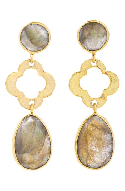 Saachi Quatrefoil Stone Drop Earrings In Light Green