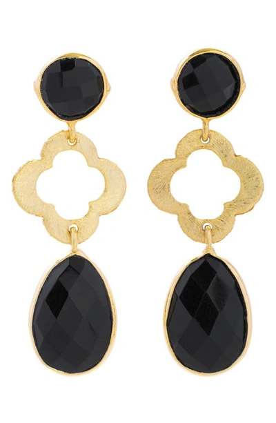 Saachi Quatrefoil Stone Drop Earrings In Black