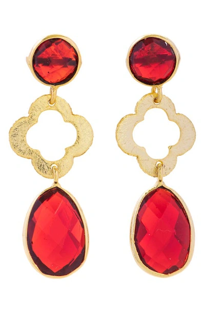 Saachi Quatrefoil Stone Drop Earrings In Red