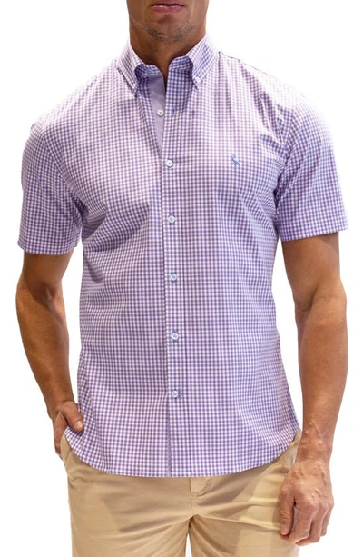 Tailorbyrd Gingham Short Sleeve Stretch Cotton Button-down Shirt In Lilac
