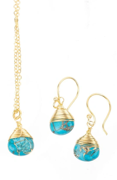 Saachi Mojave Mini Raindrop Earrings & Necklace Set In Blue