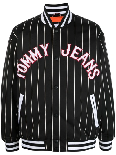 Tommy Jeans Essential Logo Pinstripe Bomber Jacket In Black
