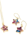 Saachi Mini Star Earrings And Necklace Set In Gold/ Pink